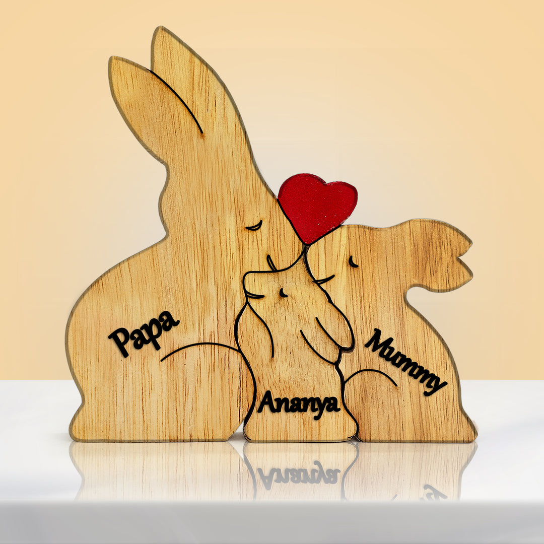 Rabbit Hug Bunch - Customizable Wood Puzzle