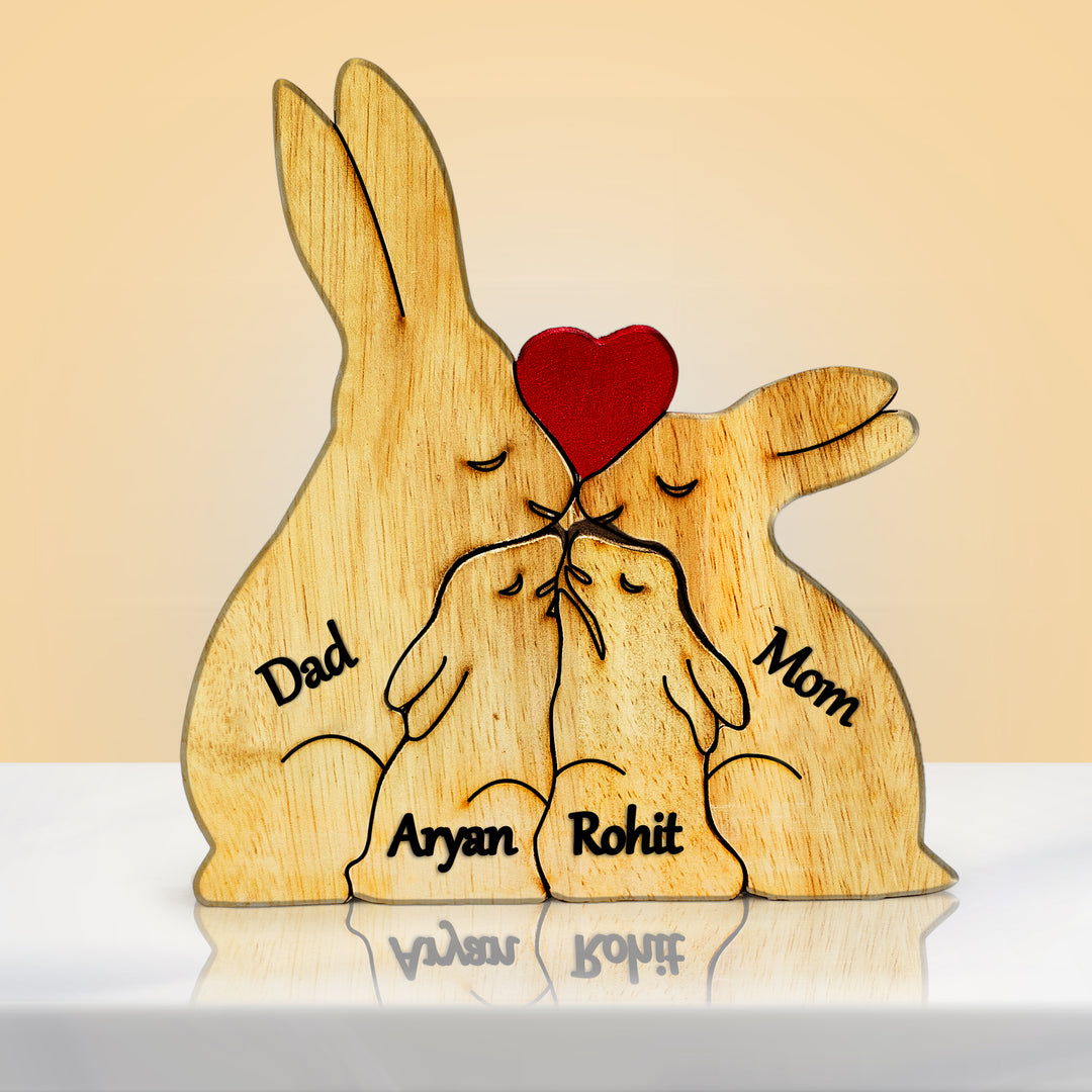 Rabbit Hug Bunch - Customizable Wood Puzzle