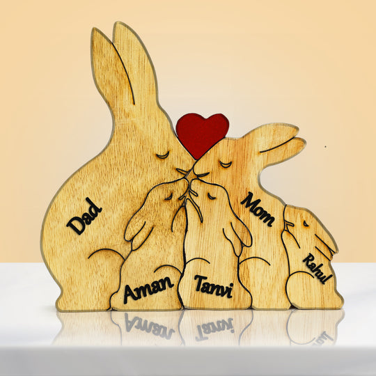 Rabbit Hug Bunch - Customizable Wood Puzzle