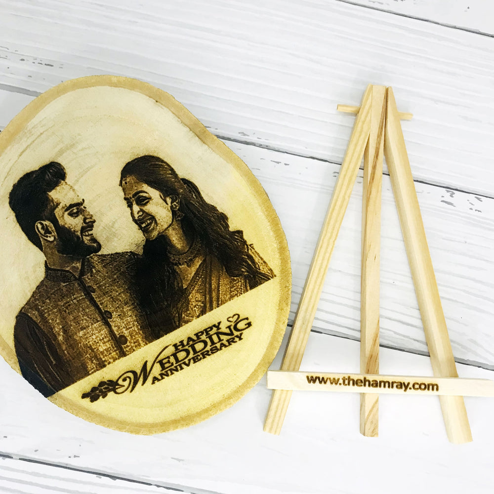 Happy Wedding Anniversary Engraved Wooden Frame - Personalized Photo & Text.